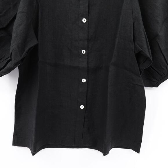 Lanhtropy Linen Shirt Womens XS Black Bubble Sleeves Oversized Langenlook - Picture 5 of 16